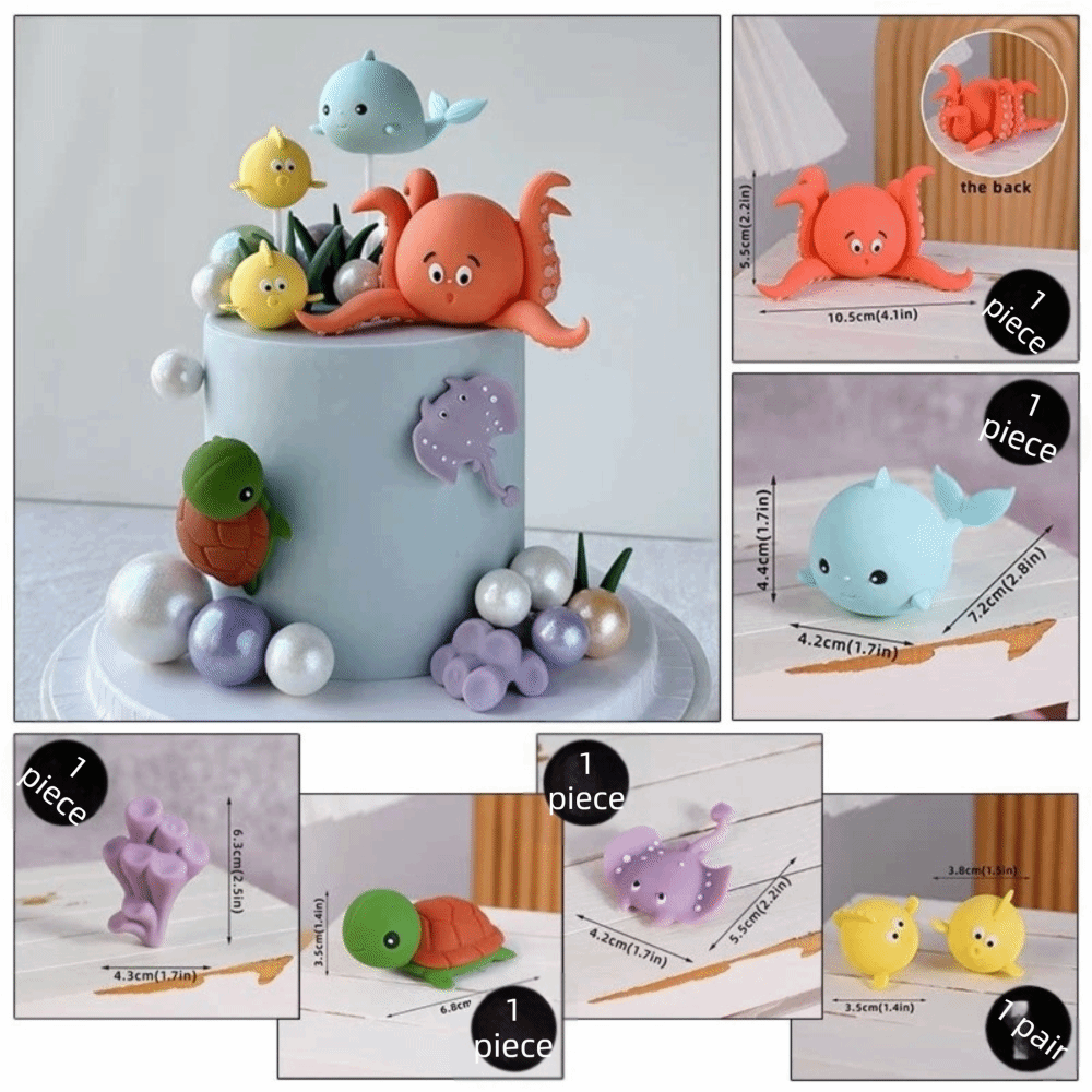 Marine Aquarium Decorations - Милый ПВХ-топпер для торта: Морские животные
